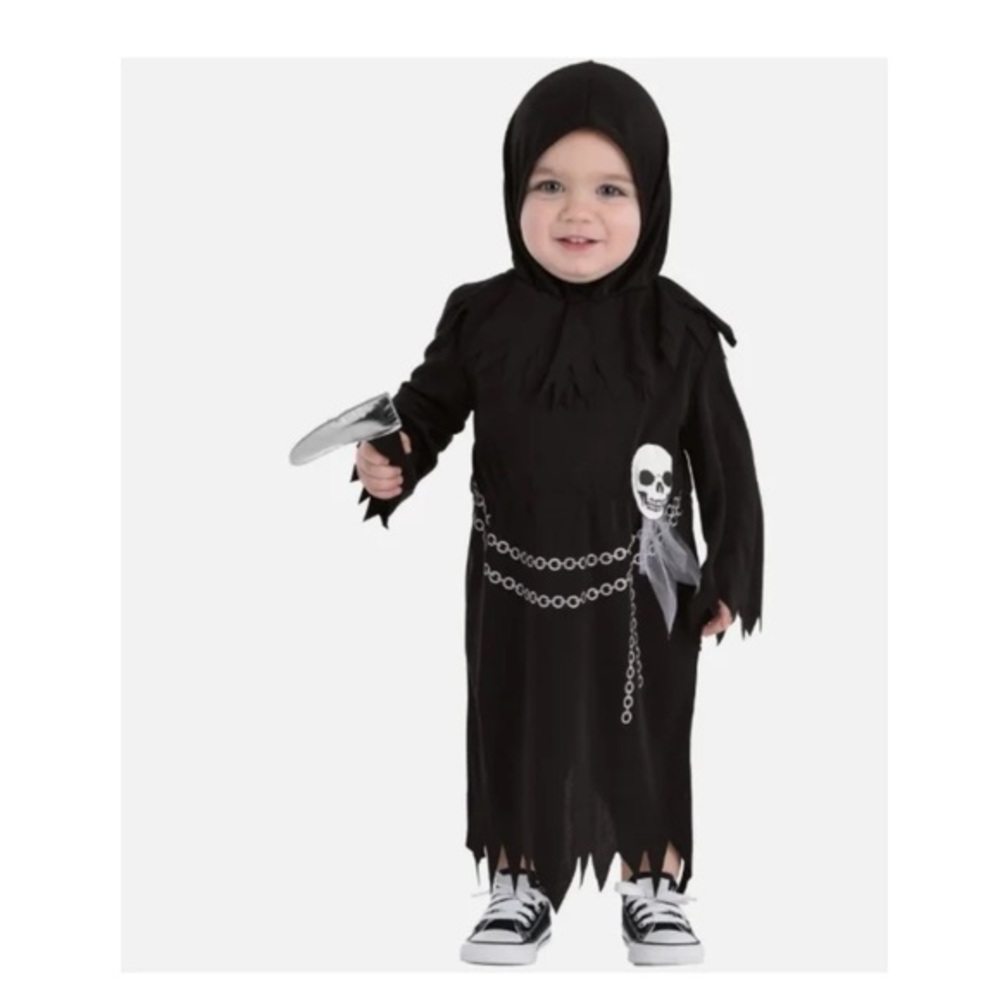 Amscan Toddler Baby Grim Reaper Skeleton Suit Halloween Costume size 3-6M